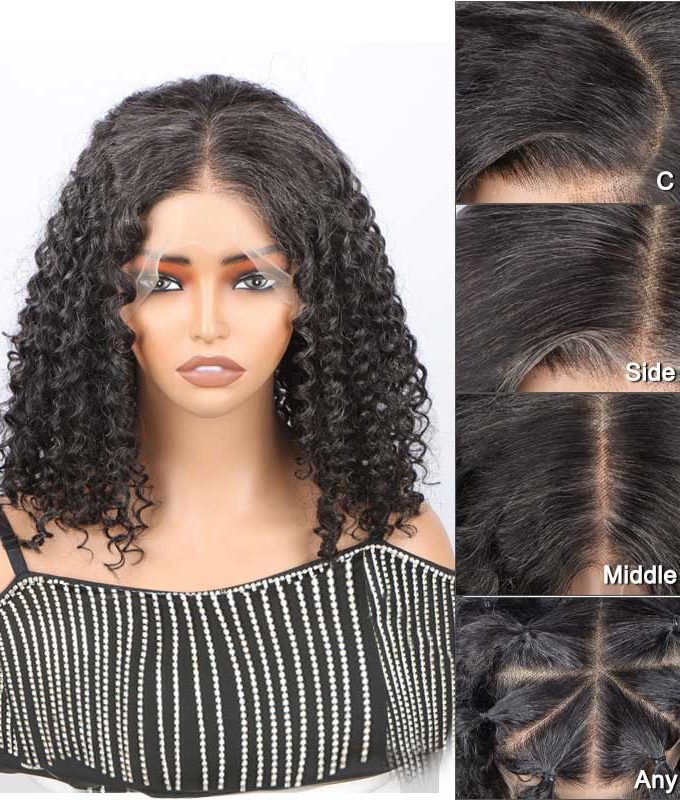 Dark Salt & Pepper Jerry Curly Freestyle Full Lace Wigs Real Human Hair Bob Part Anywhere High Breathable Cap Wig