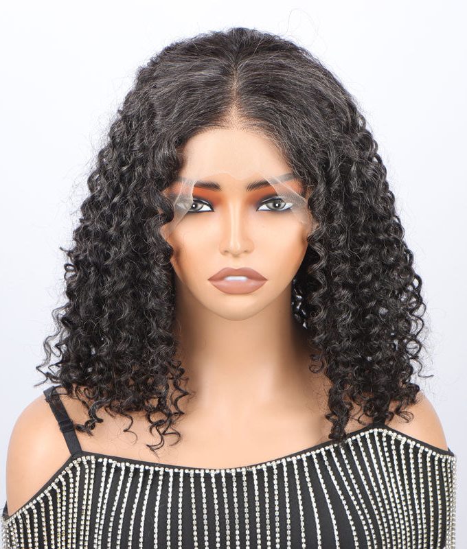 Dark Salt & Pepper Jerry Curly Freestyle Full Lace Wigs Real Human Hair Bob Part Anywhere High Breathable Cap Wig