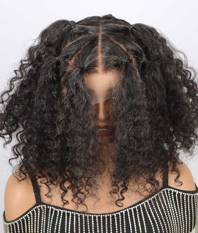 Dark Salt & Pepper Jerry Curly Freestyle Full Lace Wigs Real Human Hair Bob Part Anywhere High Breathable Cap Wig