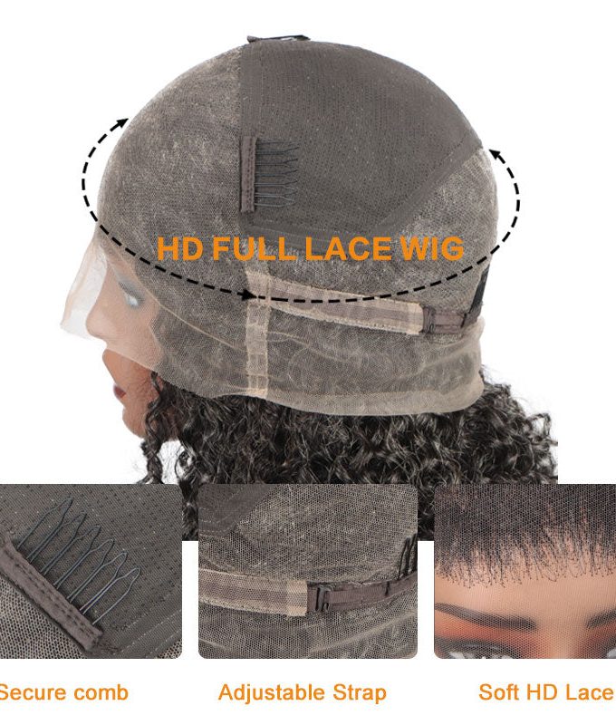 Dark Salt & Pepper Jerry Curly Freestyle Full Lace Wigs Real Human Hair Bob Part Anywhere High Breathable Cap Wig