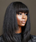 Chic Glueless Layered Wigs With Bangs Dark Salt & Pepper Straight Human Hair Real Wear To Go Wigs For Women