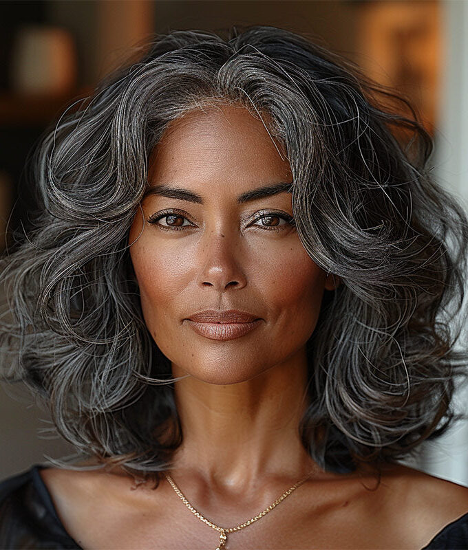 US DOMESTIC SHIPPING | Dark Salt And Pepper Body Wave Wig Real Human Hair HD Lace Lob Wigs For Mature Women