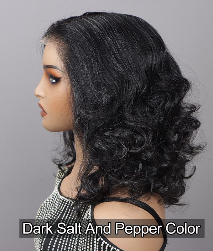 Dark Salt And Pepper Full Lace Wigs Real Scalp Wig Silk Base Wig For Seniors Wavy Human Hair Wigs
