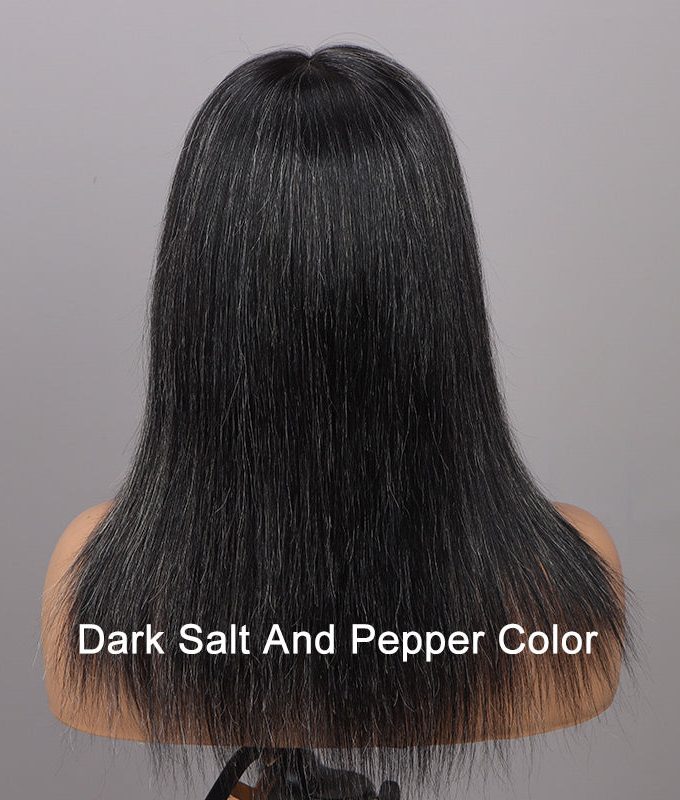 Dark Salt And Pepper Full Lace Wigs Real Scalp Wig Silk Base Wig For Seniors Straight Human Hair Wigs