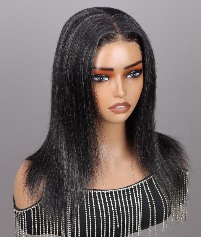 Dark Salt And Pepper Full Lace Wigs Real Scalp Wig Silk Base Wig For Seniors Straight Human Hair Wigs