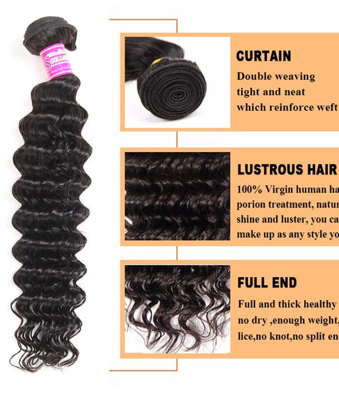 10A Grade Deep Wave Hair 3 Bundles With 4x4 Lace Closure Brazilian Human Hair Weave