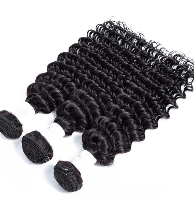 10A Grade Deep Wave Hair 3 Bundles With 4x4 Lace Closure Brazilian Human Hair Weave
