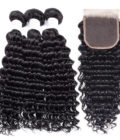 10A Grade Deep Wave Hair 3 Bundles With 4x4 Lace Closure Brazilian Human Hair Weave