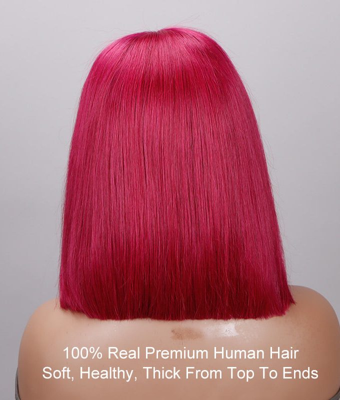 Magenta Hair Lob Silky Straight Human Hair 5x5 HD Lace Closure Bob Wigs Middle Part