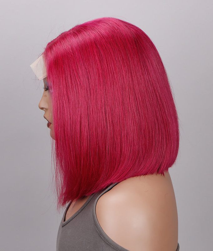 Magenta Hair Lob Silky Straight Human Hair 5x5 HD Lace Closure Bob Wigs Middle Part