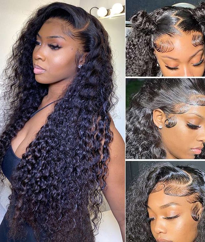 Water Wave Wig Full Frontal Wig HD Lace Real Virgin Human Hair 180 Density Pre Plucked Hairline