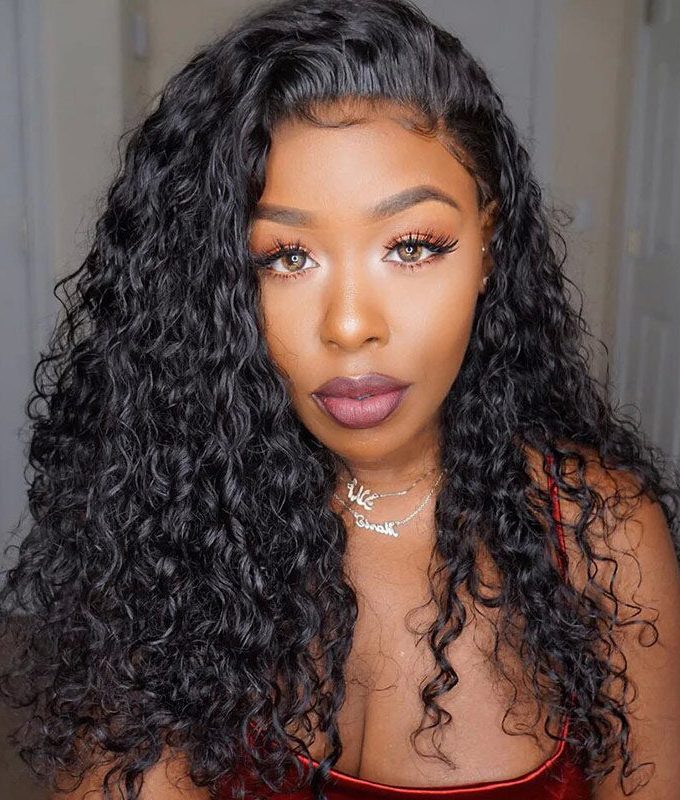 Water Wave Wig Full Frontal Wig HD Lace Real Virgin Human Hair 180 Density Pre Plucked Hairline