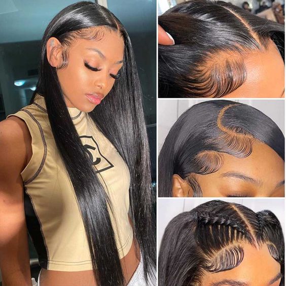 Full Lace Wigs Classy Natural Black Straight Hair Free Parting Long Wig 100% Human Hair
