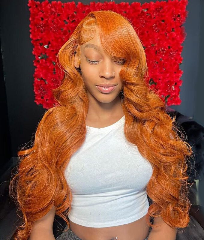 Ginger Orange Wig Body Wave Human Hair 13x4 HD Lace Full Frontal Wig With Perfect Bleached Knots