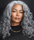 Elegant Silver Gray 13x4 Full Frontal Lace Wig Loose Curly Human Hair Salt And Pepper Wig For Women