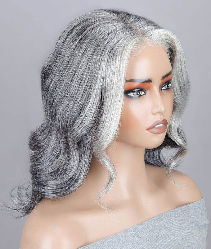 Silver Chic Gray Wig Natural Wavy Human Hair Salt & Pepper Color 5x5 HD Lace Wigs For Women