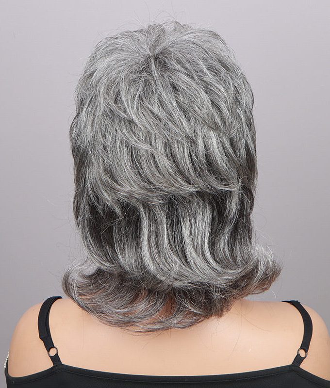 Silver Chic Gray Shaggy Mullet Hairstyle Salt & Pepper No-Lace Human Hair Wigs for Women
