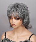 Silver Chic Gray Shaggy Mullet Hairstyle Salt & Pepper No-Lace Human Hair Wigs for Women