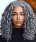Timeless Salt & Pepper 13x4 Lace Full Frontal Wig Water Wave Human Hair Gray Wig For Women