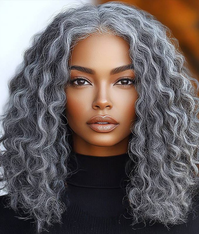 Timeless Salt & Pepper 13x4 Lace Full Frontal Wig Water Wave Human Hair Gray Wig For Women