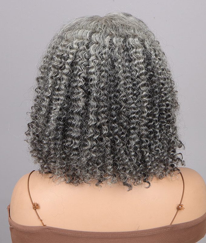 Dark Grey Wig For Seniors Salt And Pepper Color Kinky Curly Human Hair 5x5 HD Lace Bob Wigs
