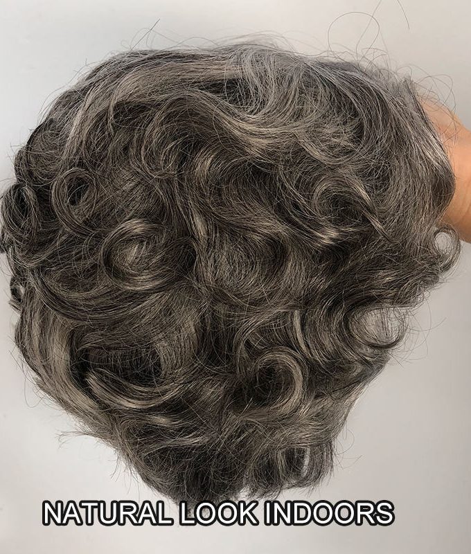 Seniors Short Edgy Pixie Haircuts Salt & Pepper Wig Natural Wave Human Hair Glueless Minimalist Lace Part Gray Wigs For Older Women-GPXW004C