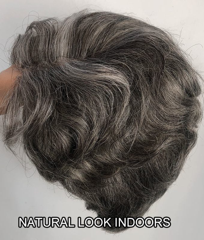 Seniors Short Edgy Pixie Haircuts Salt & Pepper Wig Natural Wave Human Hair Glueless Minimalist Lace Part Gray Wigs For Older Women-GPXW004C