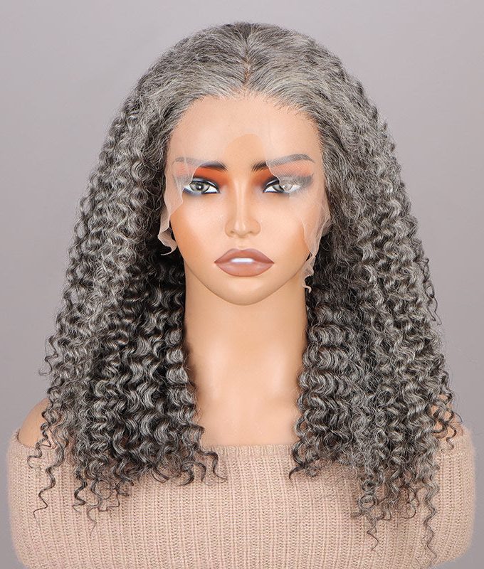 Graceful Silver Gray Wig For Seniors Full Frontal 13x4 HD Lace Wig Standard Salt And Pepper Jerry Curly Human Hair