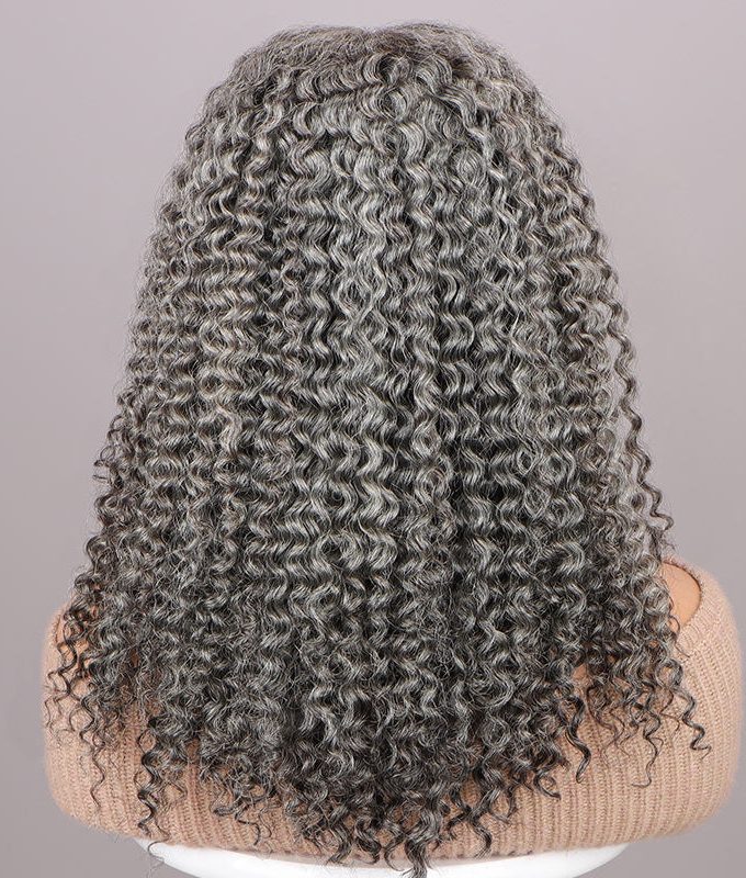 Graceful Silver Gray Wig For Seniors Full Frontal 13x4 HD Lace Wig Standard Salt And Pepper Jerry Curly Human Hair
