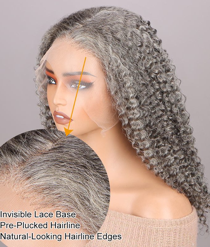 Graceful Silver Gray Wig For Seniors Full Frontal 13x4 HD Lace Wig Standard Salt And Pepper Jerry Curly Human Hair