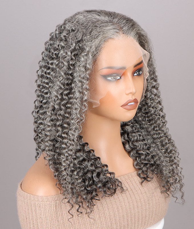 Graceful Silver Gray Wig For Seniors Full Frontal 13x4 HD Lace Wig Standard Salt And Pepper Jerry Curly Human Hair