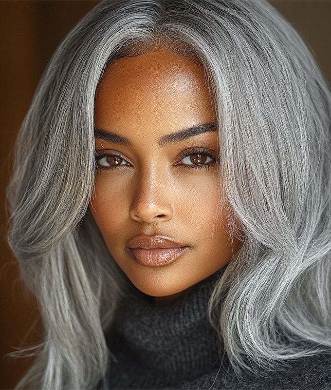 New Fashion Gray Full Frontal 13x4 HD Lace Wig Straight Human Hair Standard Salt And Pepper Wig