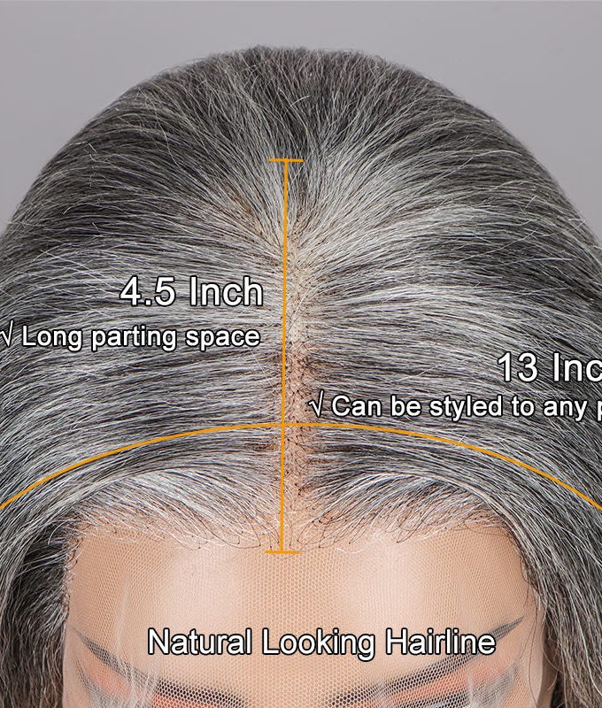 Elegant Silver Gray 13x4 Full Frontal Lace Wig Loose Curly Human Hair Salt And Pepper Wig For Women