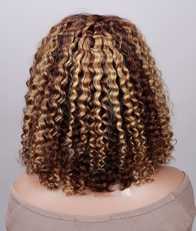 Brown Hair With Honey Blonde Highlights Jerry Curly Bob 5x5 HD Lace Glueless Human Hair Wigs Middle Part