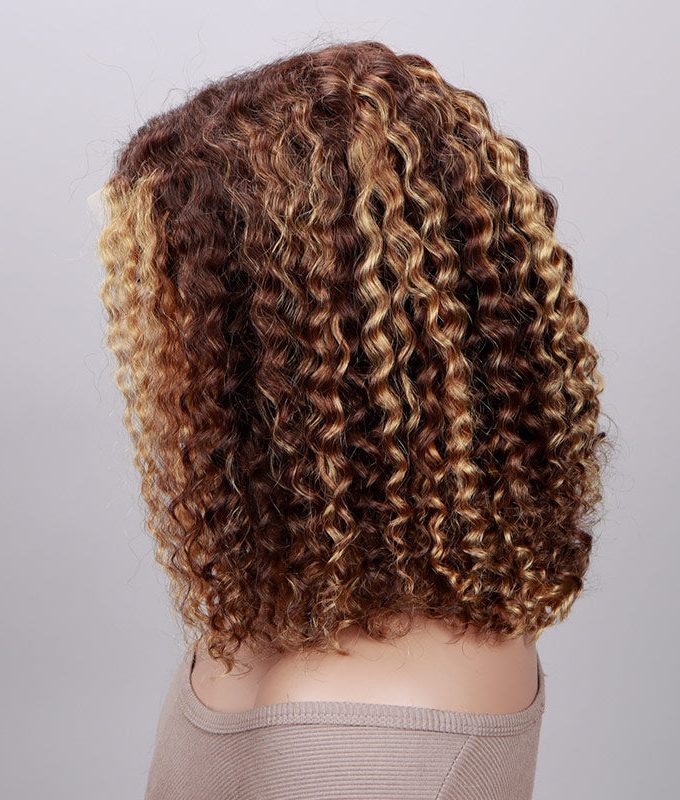 Brown Hair With Honey Blonde Highlights Jerry Curly Bob 5x5 HD Lace Glueless Human Hair Wigs Middle Part