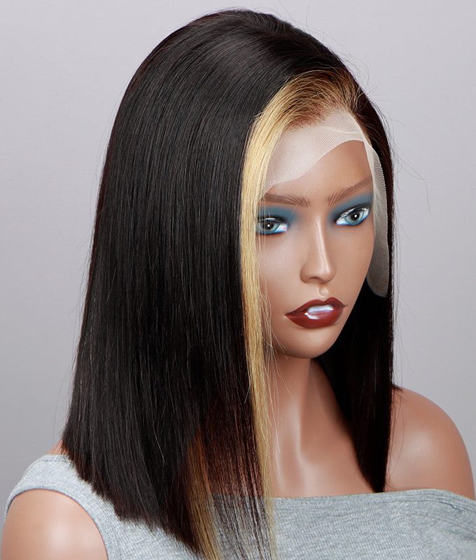 Honey Blonde Skunk Stripe Highlights 13x4 Lace Frontal Wigs Real Straight Human Hair Wigs For Women