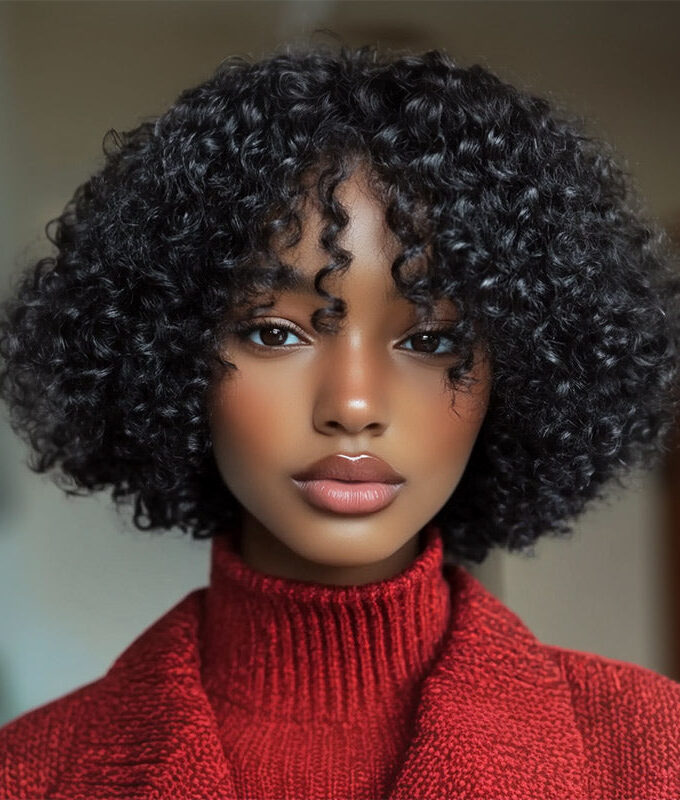 Boom Curly Bob Wig With Bangs Quick Wear And Go Glueless Human Hair Wigs 180% Density