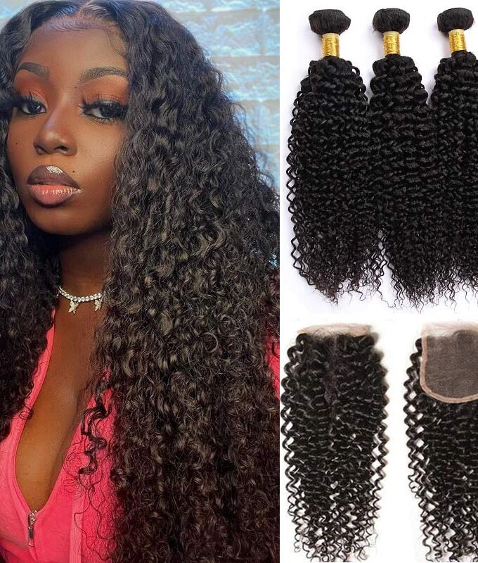 Top Grade Jerry Curly Hair 3 Bundles With 4x4 Lace Closure Brazilian Human Hair Weave