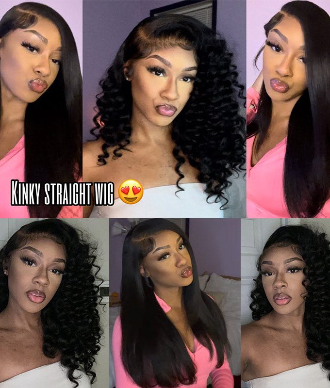 4C Edges Kinky Straight 13x4.5 HD Lace Full Frontal Wig With Pre Plucked Hairline 180% Density