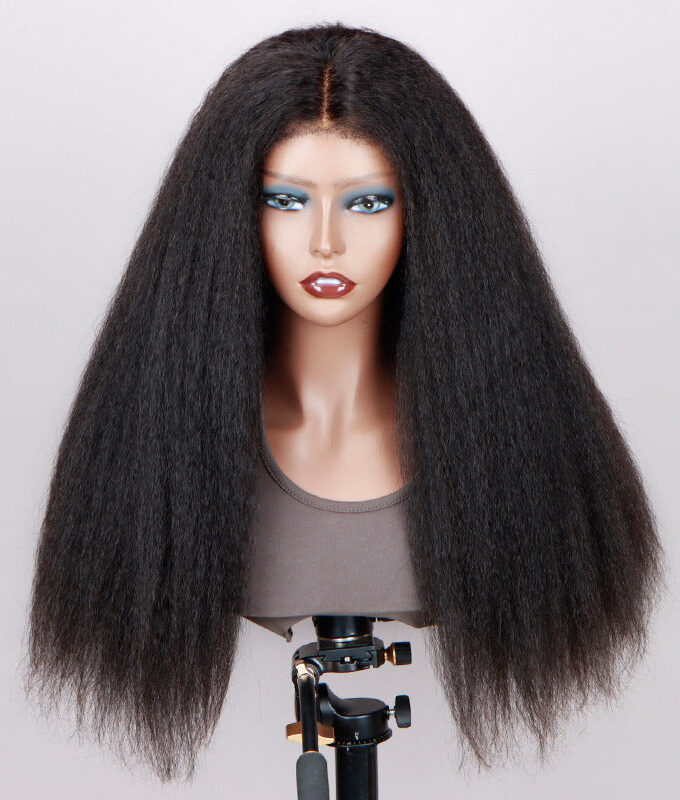 4c Kinky Edge Yaki Straight Hair Glueless Wig Wear Go 6x4 Pre Cut Lace Wig 100% Human Hair