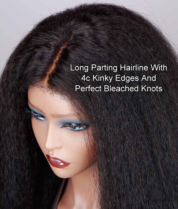 4c Kinky Edge Yaki Straight Hair Glueless Wig Wear Go 6x4 Pre Cut Lace Wig 100% Human Hair