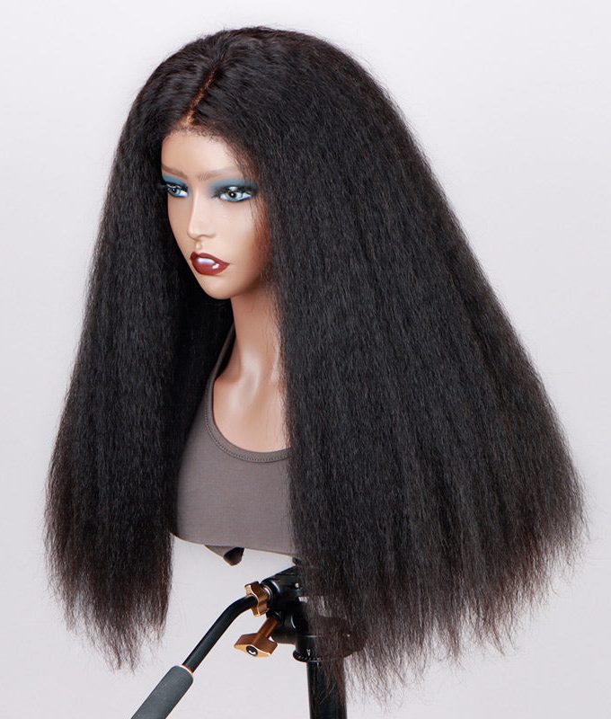 4c Kinky Edge Yaki Straight Hair Glueless Wig Wear Go 6x4 Pre Cut Lace Wig 100% Human Hair