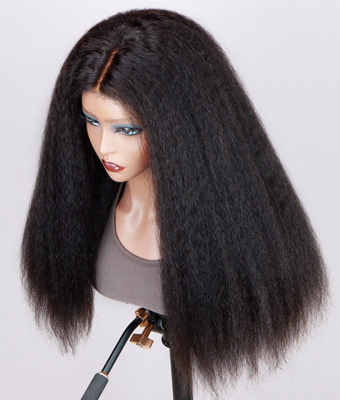 4c Kinky Edge Yaki Straight Hair Glueless Wig Wear Go 6x4 Pre Cut Lace Wig 100% Human Hair