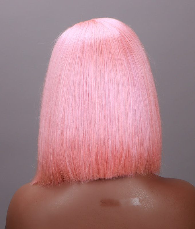 Light Pink Bob 5x5 HD Lace Closure Wigs Silky Straight Human Hair C-Part Lob Wig