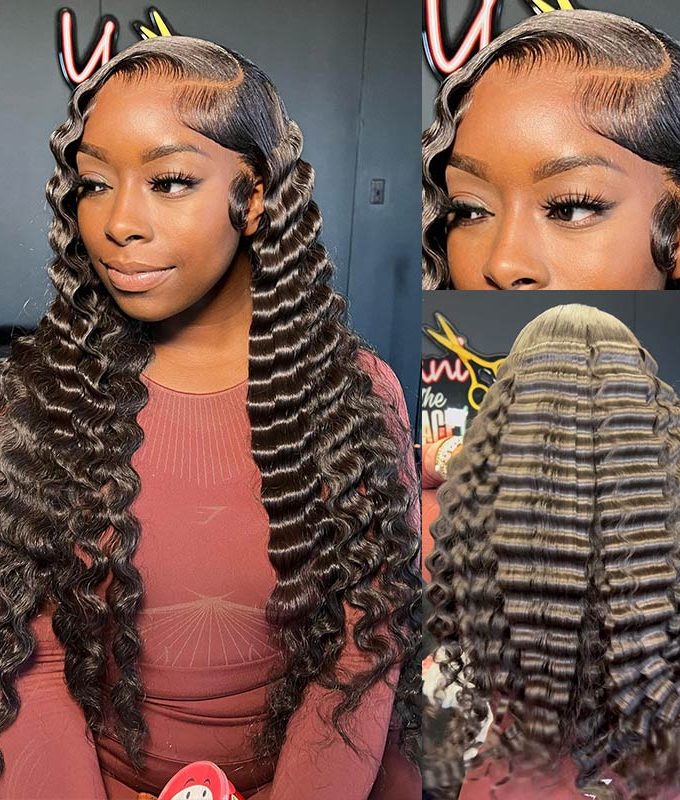 13x4.5 Full Frontal HD Lace Wig Loose Deep Wave Human Hair Wigs Pre Plucked & Bleached