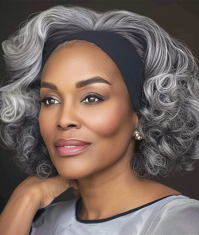 Salt And Pepper Wigs Grey Body Wave Headband Human Hair Wigs For Seniors