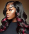 Magenta Red Pink Peekaboo Balayage Highlight Wig Long Body Wave Human Hair Glueless 6x4 Pre Cut Pre Bleached Lace Wig