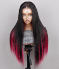 Magenta Red Peekaboo Highlight Wig Long Straight Human Hair Glueless 6x4 Pre Cut Pre Bleached Lace Wig