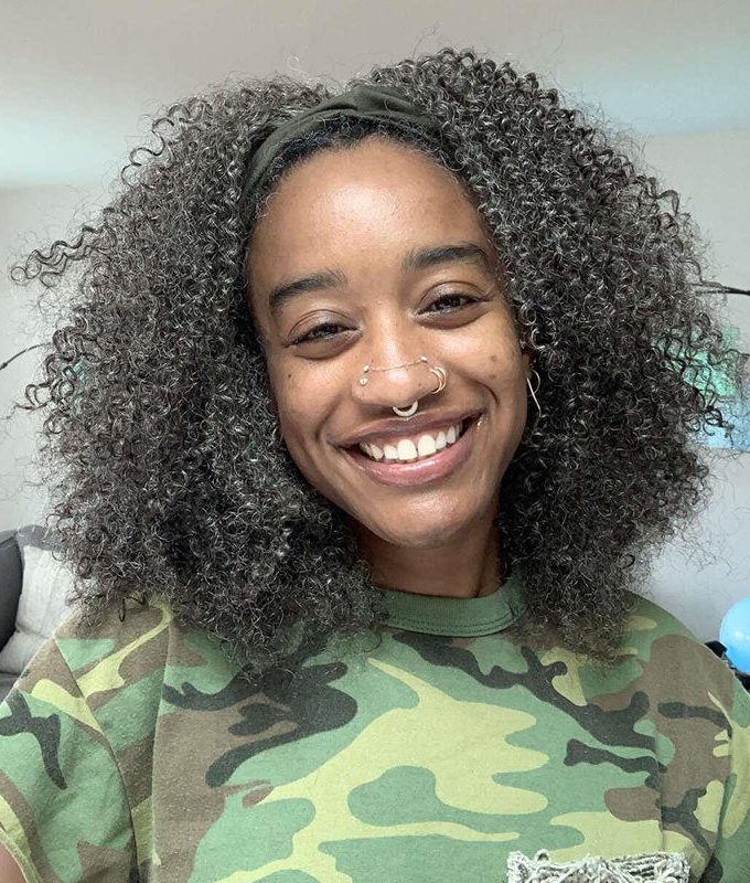 Medium Salt And Pepper Afro Curly Human Hair 3 In 1 Half Wig Ready To Go Wig For Older Women