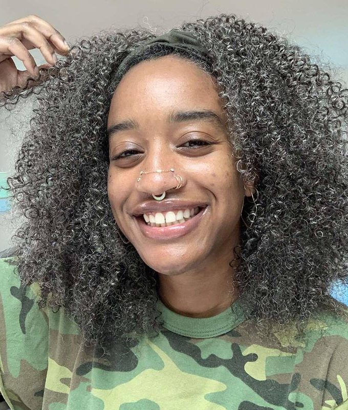 Medium Salt And Pepper Afro Curly Human Hair 3 In 1 Half Wig Ready To Go Wig For Older Women